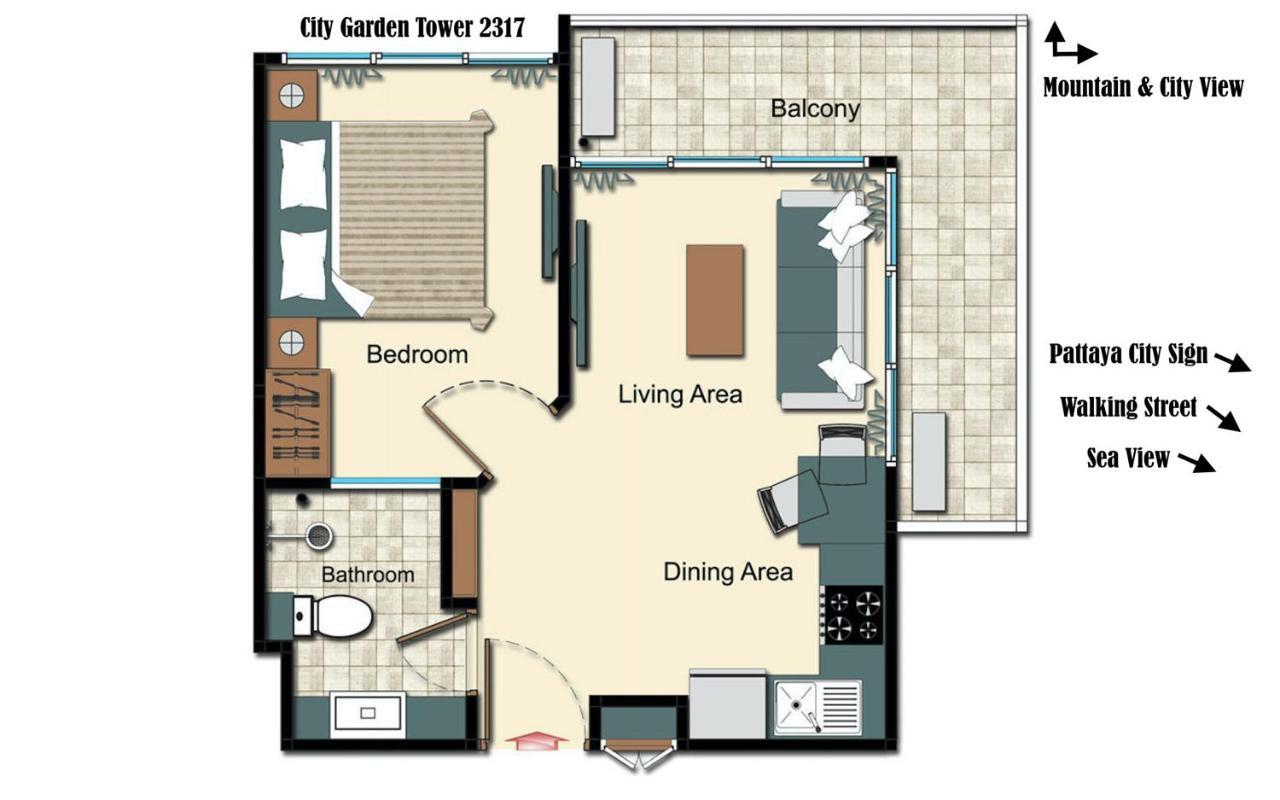 Apartemen Rare Panoramic Sea, & Mountain Views - Xxl Balcony - Free Fast Wifi - Pool - Garden Tower 2317 *